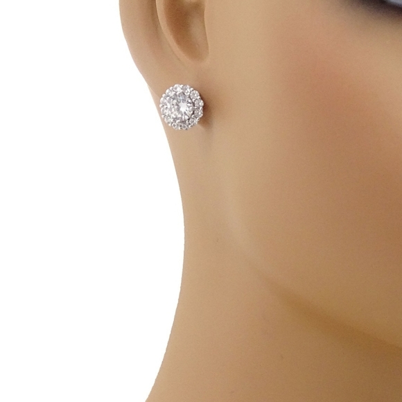 💜SOLD💜Savvy Cie Rhodium Plated CZ Halo Earrings - Picture 3 of 9
